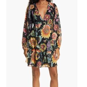 Banjanan Peony Long Sleeve Dress In Mid-summer Bumble Black Small